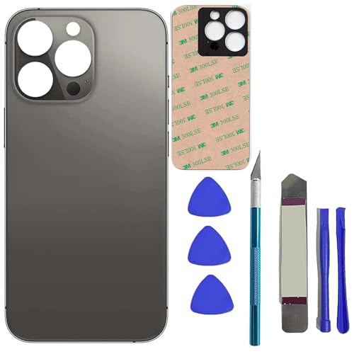 Mingxiong 13 Pro Max Rückglas Ersatz für iPhone 13 Pro Max Rückglas Panel Ersatz mit vorinstalliertem Kleber + Reparatur-Toolkit (Schwarz) von Mingxiong