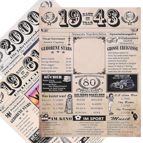 Minicloss 80. Geburtstagskarte,1943 Geburtstagszeitung, 3 Blätter Alte Zeitung,Jahrgang Geschenk,Jubiläum Geburtstagszeitung Minicloss 80. Geburtstagskarte,1943 Geburtstagszeitung, 3 Blätter Alte Zeitung,Jahrgang Geschenk,Jubiläum Geburtstagszeitung von Minicloss