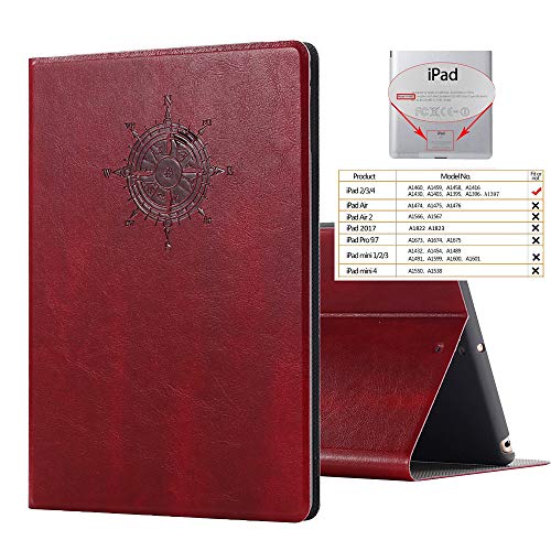 Miniko iPad 2 3 4 Vintage Pattern Protective Case (TM) Old [Book Style] Classic Case Cover Vintage Premium PU Leather Smart Folio Case Auto Sleep Wake Slim Fit Stand for iPad 2 3 4 Red von Miniko