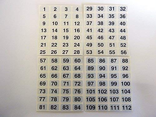 16 x 10 mm aufeinanderfolgende, laufende Nummer Sequence Etiketten/Aufkleber zur Nummerierung von 1-112, von Minilabel