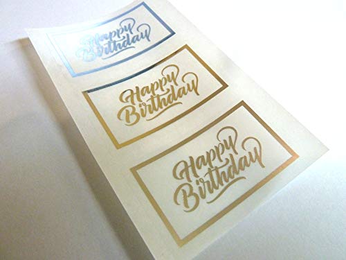 24 Stück Happy Birthday Aufkleber, hell glänzend silber auf klar transparent – Etiketten für Karten, Basteln und Dekoration von Minilabel