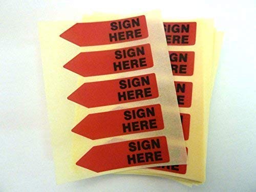40 Rot Pfeil Haftetiketten, Entfernbarer Aufkleber für Legal Dokumente, Zertifikate, Forms oder Contracts - SIGN HERE von Minilabel