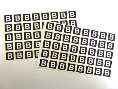 Buchstabe B, weiß Alphabet Buchstaben auf schwarz 20x20mm Quadratische Etiketten stabile Plastik Aufkleber von Minilabel