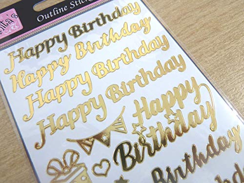 Glänzend Gold Folie Happy Birthday Etiketten Aufkleber Zum Basteln, Karten & Deko von Minilabel