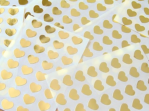 Klein 10x8mm (0.4" X0.8 ") Herzform Farbcode Sticker - Packungen mit 256 Klein Bunt Herzen Klebeetiketten Zum Basteln, Kartenherstellung & Deko - 32 Farben Verfügbar - Glänzend Gold von Minilabel