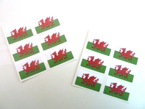 Mini Aufkleber-Pack , 33x20mm Rechteck , selbstklebend Wales Etiketten , Walisischer Drache Flagge Sticker von Minilabel