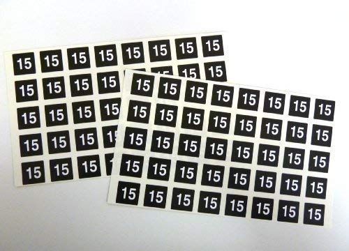 Nummer 15, weiß Nummern auf schwarz 20x20mm eckig Aufkleber von Minilabel