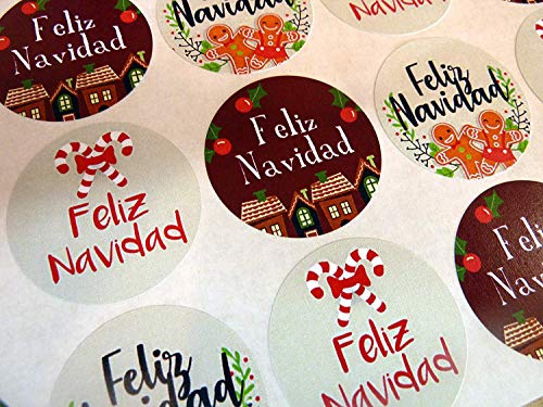 Packung 30 Feliz Navidad Spanisch Espanol Weihnachten Gruß Sticker, Bunt Selbstklebend Etiketten für Karten,Umschlag,Basteln,Dekoration von Minilabel