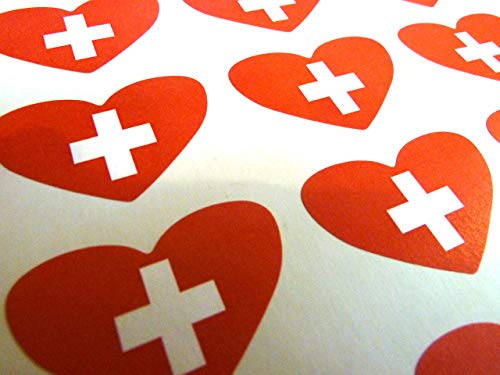 Packung 50, Herzform 35x23mm, Schweiz Selbstklebend Flagge Sticker Schweizer Etiketten von Minilabel