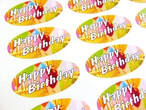 Packung mit 48 Alles Gute Zum Geburtstag Siegel, 40x20mm Ovale Siegel Etiketten, Aufkleber für Geschenkverpackung,Geschenke,Umschläge,Taschen oder Karten von Minilabel