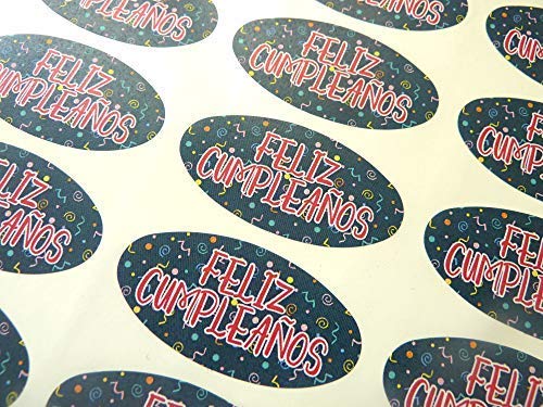 Packung zu 30 Feliz Cumpleanos Spanische Geburtstag Gruß Sticker, Bunte Oval Selbstklebend Etiketten für Karten,Umschlag,Basteln,Deko von Minilabel