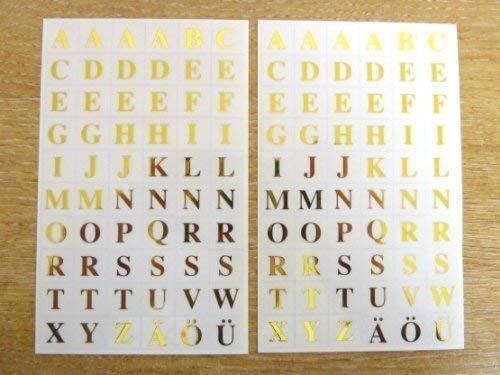 Selbstklebende Buchstaben / Alphabet, beständig, rechteckig, 7 mm, Gold auf transparenten Aufklebern, Vinyl von Minilabel