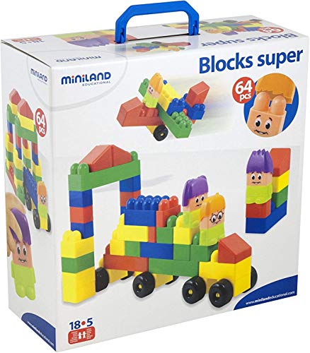 MINILAND EDUCATIONAL 32337 tierische Bausteinspiel Super Block 64 Teile, merhfarbig von Miniland