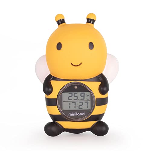 Miniland Wasserthermometer thermo bath bee, Baby Badethermometer und Spielzeug in einem, Raumtemperatur, Timer von Miniland