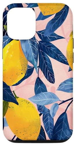 Hülle für iPhone 12/12 Pro Vintage Muster Kunst Zitrone Obst Illustration Kunst von Minimalist Cute Pattern Art (Lemon)