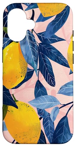 Hülle für iPhone 16 Vintage Muster Kunst Zitrone Obst Illustration Kunst von Minimalist Cute Pattern Art (Lemon)