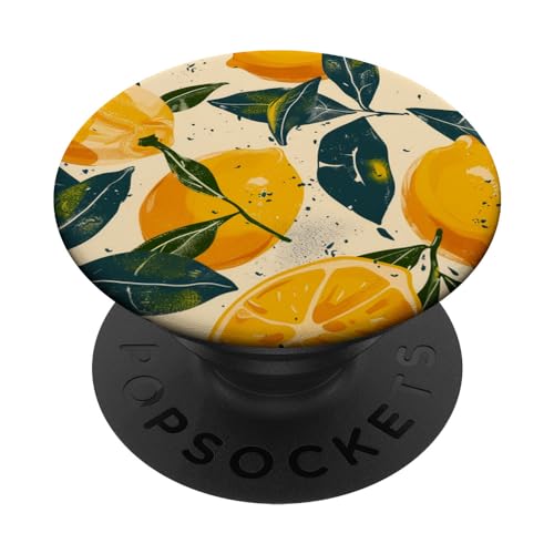 Vintage Muster Kunst Zitrone Obst PopSockets mit austauschbarem PopGrip von Minimalist Cute Pattern Art (Lemon)