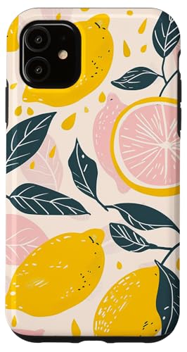 Hülle für iPhone 11 Vintage Muster Kunst Zitrone Obst von Minimalist Fruit Pattern Art (Lemon)