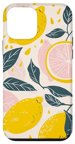 Minimalist Fruit Pattern Art (Lemon) Hülle für iPhone 12 mini Vintage Muster Kunst Zitrone Obst Schutzhülle gelb Polycarbonat Thermoplastisches Polyurethan von Minimalist Fruit Pattern Art (Lemon)
