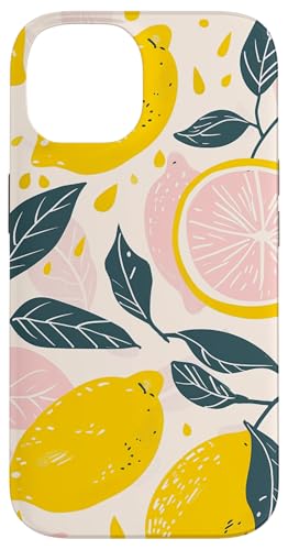 Hülle für iPhone 14 Vintage Muster Kunst Zitrone Obst von Minimalist Fruit Pattern Art (Lemon)