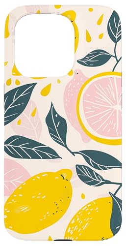 Hülle für iPhone 15 Pro Vintage Muster Kunst Zitrone Obst von Minimalist Fruit Pattern Art (Lemon)