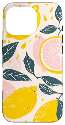 Hülle für iPhone 16 Pro Vintage Muster Kunst Zitrone Obst von Minimalist Fruit Pattern Art (Lemon)