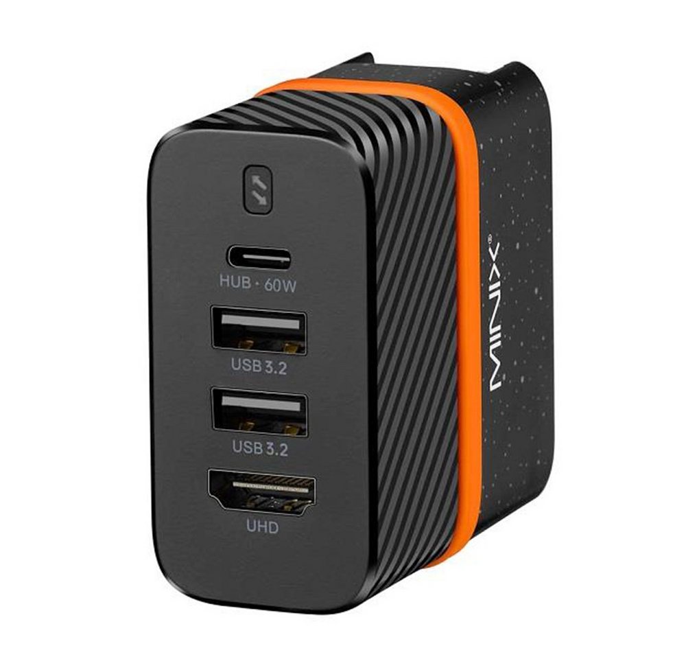 Minix P4K Wall Charger Hub Netzteil-Adapter USB-Ladegerät (2*USB 3.2, 4K@30Hz UHD-Anschluss, PD60W Schnellladeanschluss Typ-C) von Minix