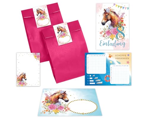 12 Einladungskarten zum 8. Kindergeburtstag Mädchen Pferd Einladung achte Geburtstag incl. 12 Umschläge, 12 Partytüten/rosa, 12 Aufkleber, 12 Mini-Notizblöcke, 12 Schiffe versenken 12 Einladungskarten zum 8. Kindergeburtstag Mädchen Pferd Einladung achte Geburtstag incl. 12 Umschläge, 12 Partytüten/rosa, 12 Aufkleber, 12 Mini-Notizblöcke, 12 Schiffe versenken von Minkocards