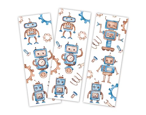 12 Lesezeichen Roboter Mitgebsel für Kindergeburtstag Jungen Gastgeschenke für Jungensgeburtstag von Minkocards