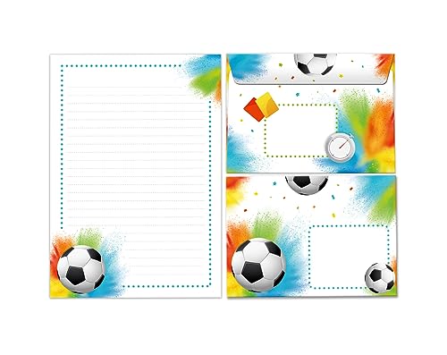 Briefpapier-Set Briefblock mit Umschlag für Jungen Jungs Kinder Fußball Fussball Kindermotiv Briefbögenblock liniert (Block A5 mit 25 Blätter + 15 Umschläge) von Minkocards