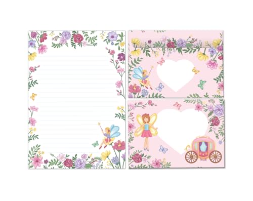 Briefpapier-Set Briefblock mit Umschlag für Mädchen Kinder Feen Prinzessin Kindermotiv Briefbögenblock liniert (Block A5 mit 25 Blätter + 15 Umschläge) von Minkocards