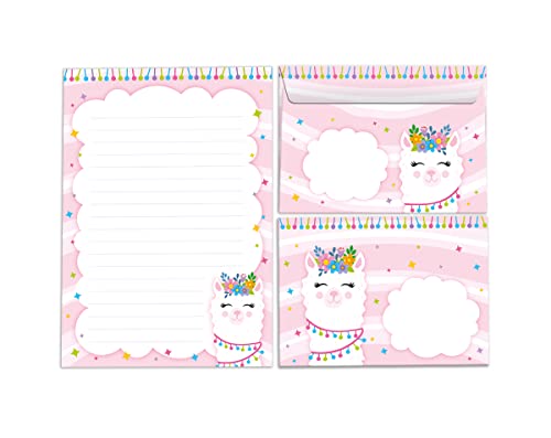 Briefpapier-Set Briefblock mit Umschlag für Mädchen Kinder Lama Kindermotiv Briefbögenblock liniert (Block A5 mit 25 Blätter + 15 Umschläge) von Minkocards