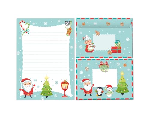 Briefpapier-Set Schneemann Weihnachten Weihnachtsmann als Briefblock mit Umschlag für Kinder Mädchen Jungen Weihnachtsbriefpapier (Block A5 mit 25 Blätter + 15 Umschläge) von Minkocards