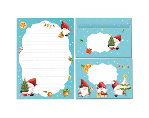 Briefpapier-Set Weihnachten Tomte Gnome als Briefblock mit Umschlag für Kinder Mädchen Jungen Weihnachtsbriefpapier (Block A5 mit 25 Blätter + 15 Umschläge) von Minkocards