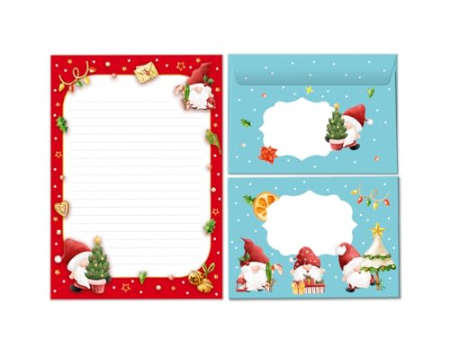 Briefpapier-Set Weihnachten Tomte Gnome als Briefblock mit Umschlag für Kinder Mädchen Jungen Weihnachtsbriefpapier (Block A5 mit 25 Blätter + 15 Umschläge) von Minkocards