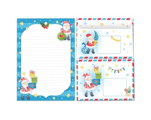 Briefpapier-Set Weihnachten Weihnachtsmann als Briefblock mit Umschlag für Kinder Jungen Mädchen Weihnachtsbriefpapier (Block A5 mit 25 Blätter + 15 Umschläge) von Minkocards