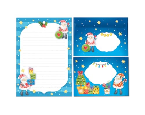 Briefpapier-Set Weihnachten Weihnachtsmann als Briefblock mit Umschlag für Kinder Mädchen Jungen Weihnachtsbriefpapier (Block A5 mit 25 Blätter + 15 Umschläge) von Minkocards