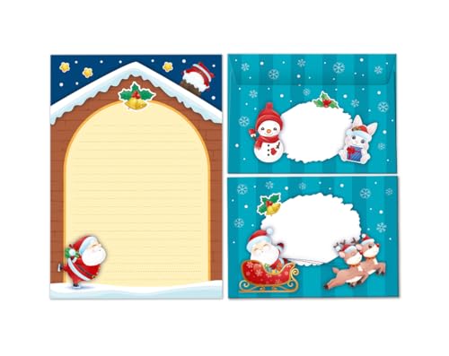 Briefpapier-Set Weihnachten Weihnachtsmann als Briefblock mit Umschlag für Kinder Mädchen Jungen Weihnachtsbriefpapier (Block A5 mit 25 Blätter + 15 Umschläge) von Minkocards