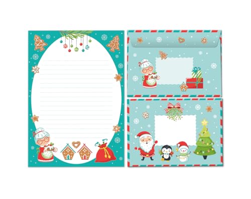 Briefpapier-Set Weihnachtsbriefpapier Oma Weihnachten als Briefblock mit Umschlag für Kinder Mädchen Jungen (Block A5 mit 25 Blätter + 15 Umschläge) von Minkocards