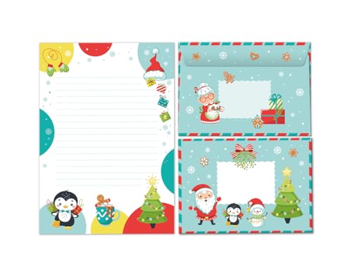 Briefpapier-Set Weihnachtsbriefpapier Pinguin Weihnachten als Briefblock mit Umschlag für Kinder Mädchen Jungen (Block A5 mit 25 Blätter + 15 Umschläge) von Minkocards
