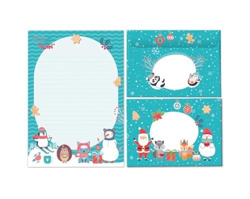 Briefpapier-Set Weihnachtsbriefpapier Pinguin als Briefblock mit Umschlag für Kinder Mädchen Jungen (Block A5 mit 25 Blätter + 15 Umschläge) von Minkocards