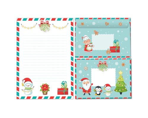 Briefpapier-Set Weihnachtsbriefpapier Schneemann Weihnachten als Briefblock mit Umschlag für Kinder Mädchen Jungen (Block A5 mit 25 Blätter + 15 Umschläge) von Minkocards