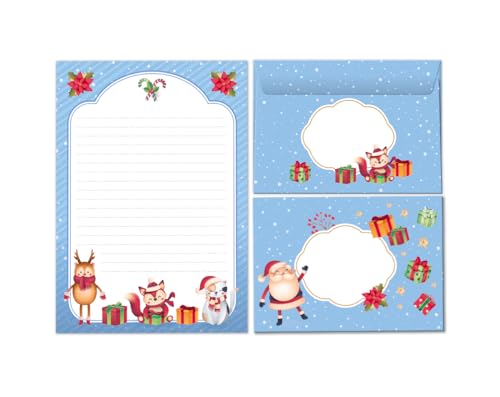 Briefpapier-Set Weihnachtsbriefpapier Tiere Reh Weihnachten als Briefblock mit Umschlag für Kinder Mädchen Jungen (Block A5 mit 25 Blätter + 15 Umschläge) von Minkocards