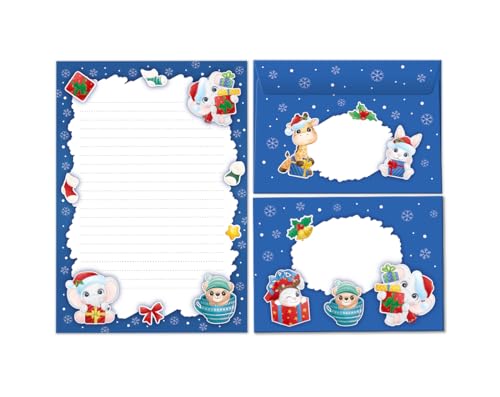 Briefpapier-Set Weihnachtsbriefpapier Weihnachten als Briefblock mit Umschlag für Kinder Mädchen Jungen (Block A5 mit 25 Blätter + 15 Umschläge) von Minkocards