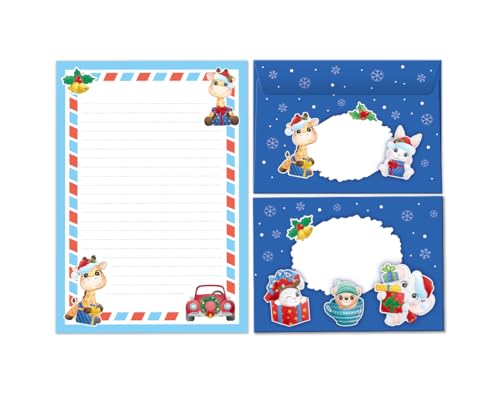 Briefpapier-Set Weihnachtsbriefpapier Weihnachten als Briefblock mit Umschlag für Kinder Mädchen Jungen Giraffe (Block A5 mit 25 Blätter + 15 Umschläge) von Minkocards