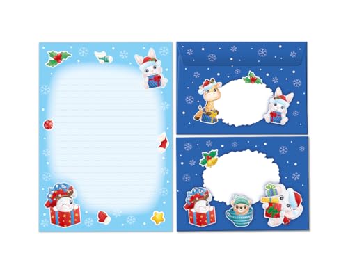 Briefpapier-Set Weihnachtsbriefpapier Weihnachten als Briefblock mit Umschlag für Kinder Mädchen Jungen Hase (Block A5 mit 25 Blätter + 15 Umschläge) von Minkocards