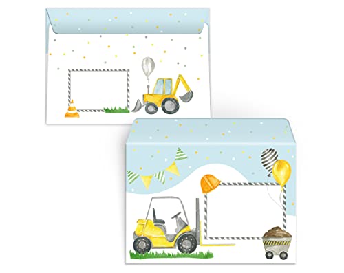 Umschläge mit Kindermotiv Baustelle Bagger für Jungen Jungs Briefumschläge für Einladungskarten Gutscheine Geldgeschenke DIN C6 (15 Umschläge/selbstklebend mit Abziehstreifen) von Minkocards