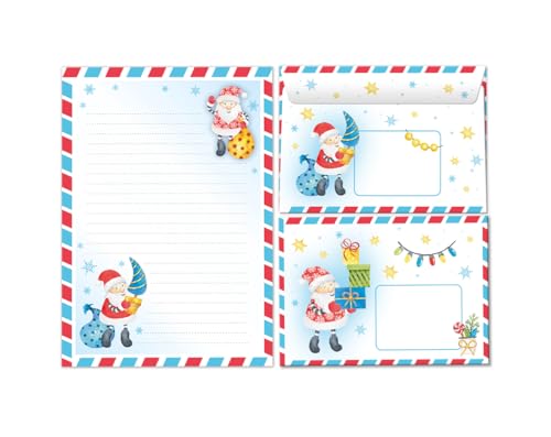 Weihnachten Briefpapier Briefpapier-Set für Kinder Weihnachtsbriefpapier Weihnachtsmann als Briefblock mit Umschlag Mädchen Jungen (Block A5 mit 25 Blätter + 15 Umschläge) von Minkocards