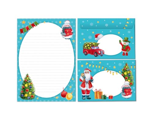 Weihnachten Briefpapier für Kinder Weihnachtsbriefpapier Briefpapier-Set Weihnachtsmann als Briefblock mit Umschlag für Kinder Mädchen Jungen (Block A5 mit 25 Blätter + 15 Umschläge) von Minkocards