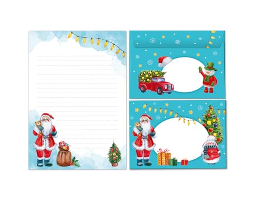 Weihnachten Briefpapier für Kinder Weihnachtsbriefpapier Briefpapier-Set Weihnachtsmann als Briefblock mit Umschlag für Kinder Mädchen Jungen (Block A5 mit 25 Blätter + 15 Umschläge) von Minkocards